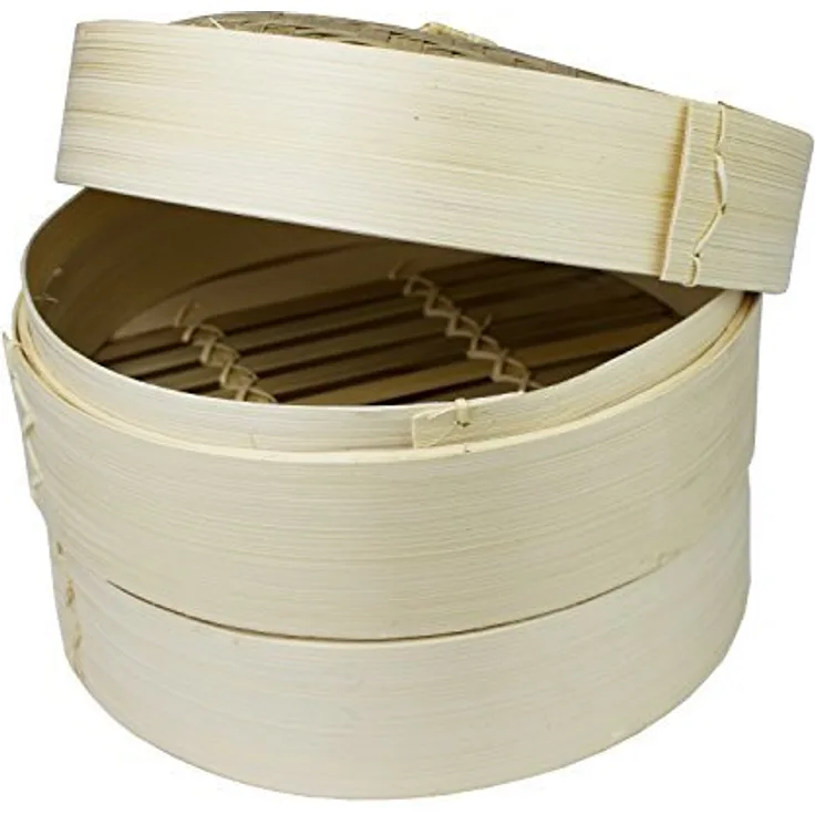 JADE TEMPLE 17115 Steamer-Set, Bambus 2 Körbe mit 1 Deckel,braun 16 x 21 x 21 cm