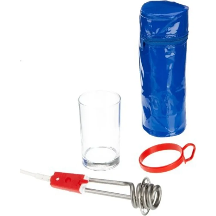 ROMMELSBACHER Reisetauchsieder RTG 351 - wärmeisolierter Griff, Überhitzungsschutz, mit Hartglasbecher (200 ml) und Etui, 350 Watt, Edelstahl