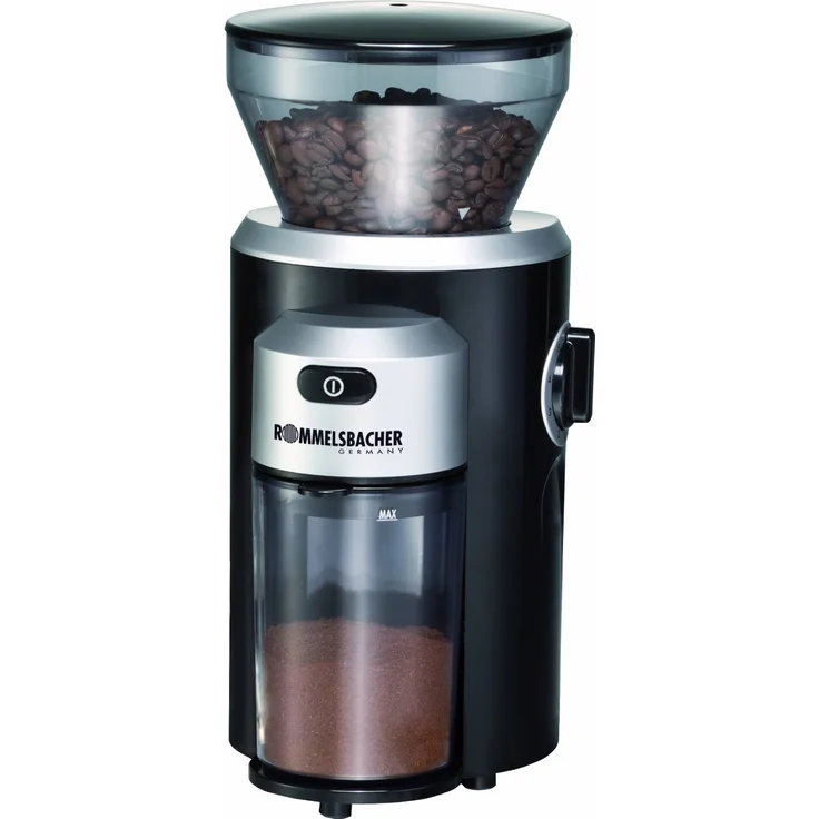ROMMELSBACHER Kaffeemühle EKM 300 - Kegelmahlwerk aus Edelstahl, Mahlgrad in 12 Stufen, Mengendosierung bis 10 Portionen, Füllmenge Bohnenbehälter 220 g, 150 Watt, schwarz-silber  – Bild 1