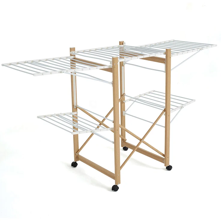 KITCHEN MOVE BAT-WD-03 Séchoir à linge, Acier Inoxydable, Bois et Blanc, L177xl61xH104 cm – Bild 1