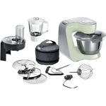 Bosch MUM58MG60 CreationLine Premium Küchenmaschine mit Planetenrührwerk, 1000W, 3,9 L Schüssel, 7 Geschwindigkeiten, inkl. Patisserie-Set, Durchlaufschnitzler, Mixer-Aufsatz, mint-silber, Serie: MUM5