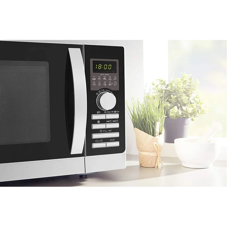Sharp R843INW 4-in-1 Mikrowelle mit Heißluft, Grill und Konvektion, Standgerät, 25 Liter Garraum, 800 Watt, 1000 Watt Infrarotgrill, 2500 Watt Konvection, 10 Automatikprogramme, Pizza-Programm, Metalldrehteller 30 cm, silber – Bild 2