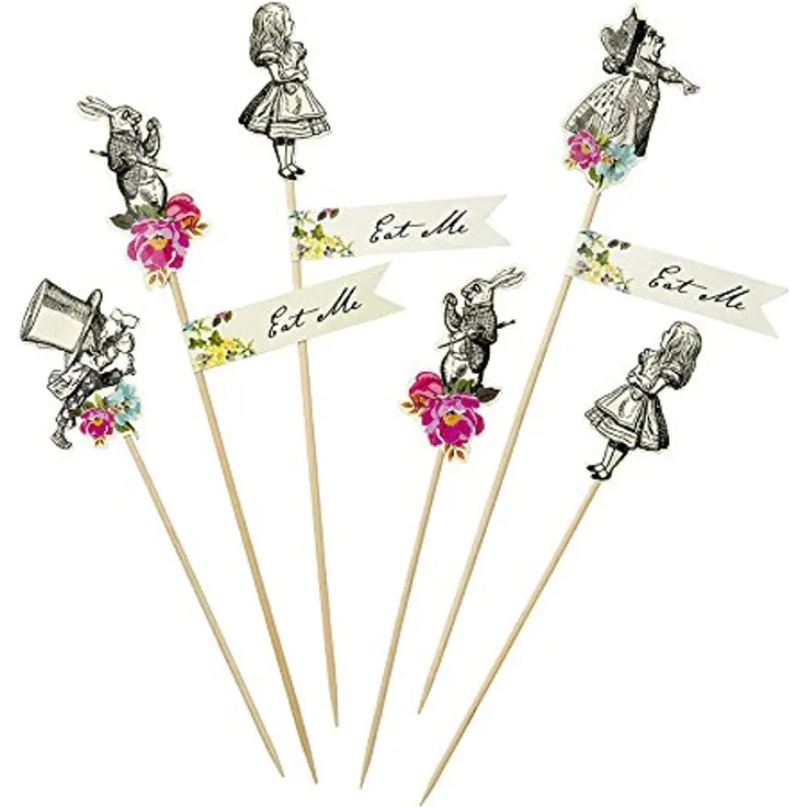 Talking Tables Truly Alice in Wonderland, Spießchen für Teekränzchen, Hochzeiten und Geburtstagspartys, Verrückte Hutmacher-Party, Bunt (12 pro Pack)
