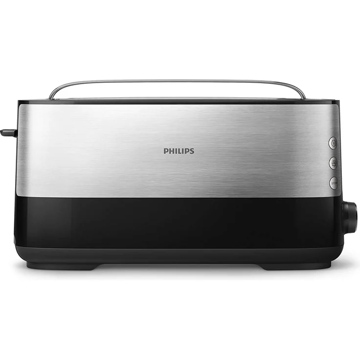 Philips Langschlitztoaster (Edelstahl) 8 Bräunungsstufen, Brötchenaufsatz, 950 Watt, schwarz HD2692-90 – Bild 3
