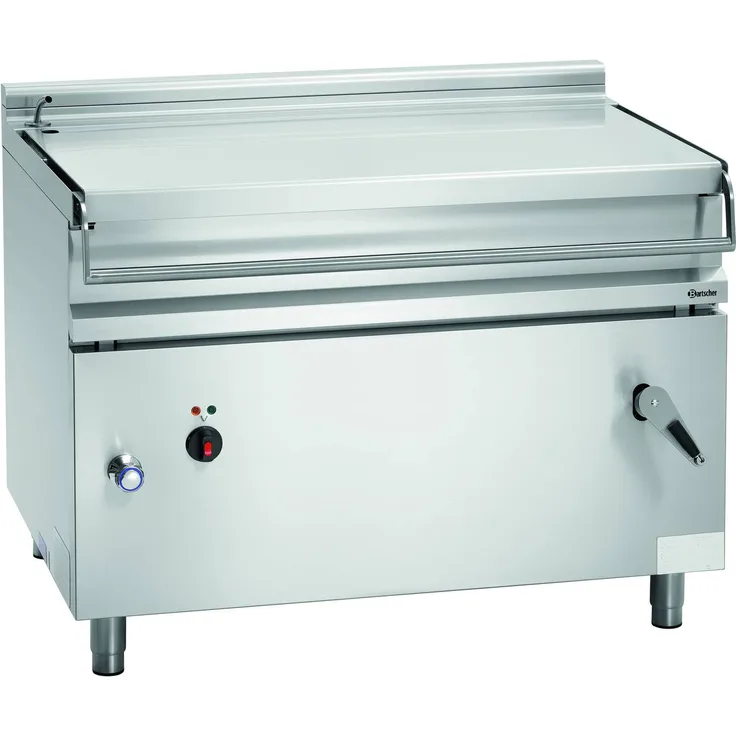 Bartscher E120LHK Kippbratpfanne, 14800 Watt, 120 Liter Fassungsvermögen, silber, Chromnickelstahl, mit Auslaufhahn