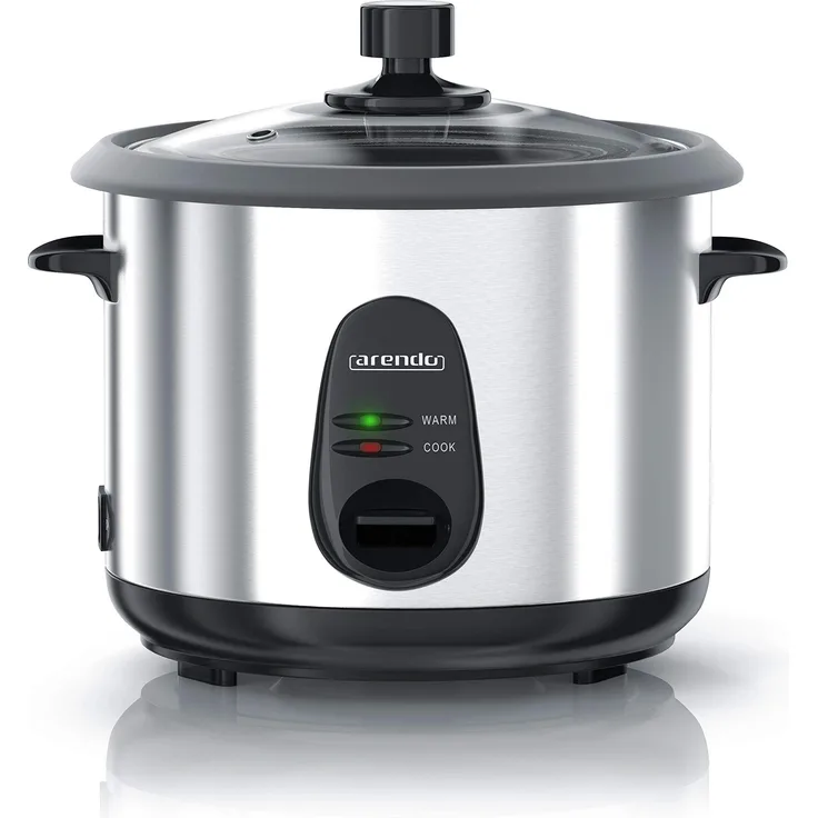 Arendo Reiskocher Edelstahl mit Warmhaltefunktion und Dampfgarerfunktion - Dampfgarer - 1,5 Liter Kapazität - Gehäuse Alu gebürstet