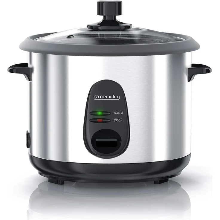 Arendo Reiskocher Edelstahl mit Warmhaltefunktion und Dampfgarerfunktion - Dampfgarer - 1,5 Liter Kapazität - Gehäuse Alu gebürstet