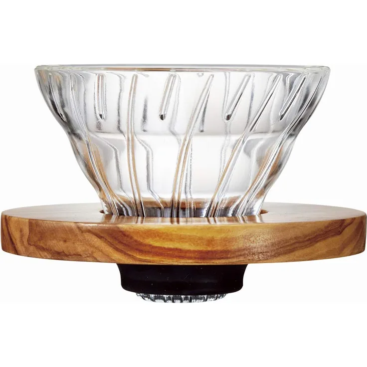 Hario VD V60 Olivenholz Kaffee Tropfer mit Messlöffel, Glas, transparent