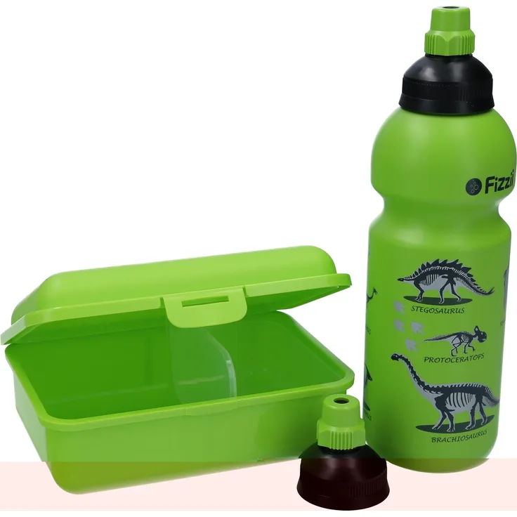 Fizzii Trinkflasche 600ml und Brotdose Dino 3-er Set