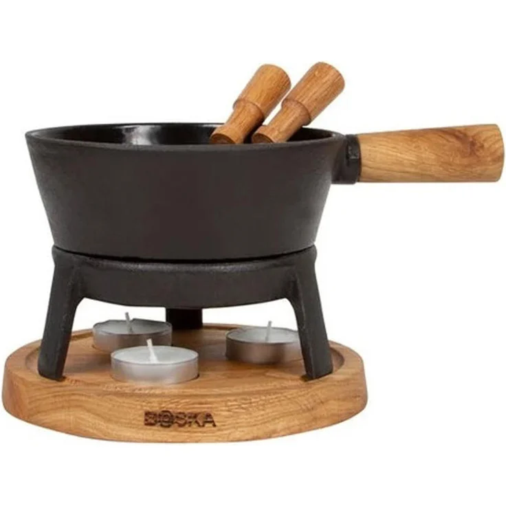 Boska Fondue-Set Pro S, Käsefondue, Fondue, Edelstahl, Gusseisen, Eichenholz, Anthrazit, 700 ml, 853547