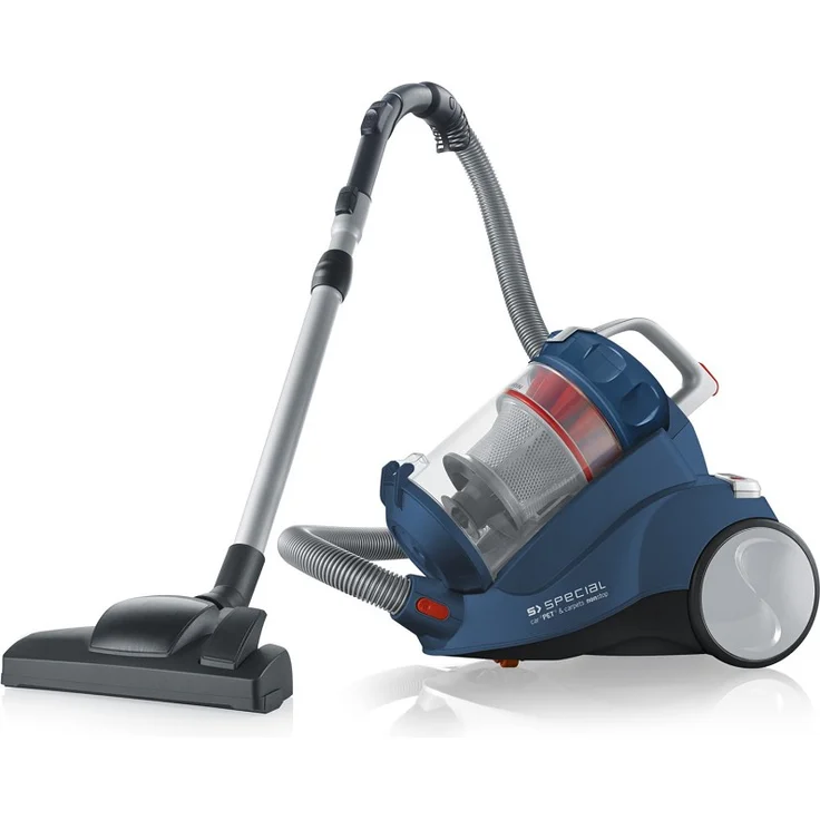 Severin MY 7119 Beutelloser Multizyklon-Bodenstaubsauger, Regulierbare Saugleistung, Inkl. Polsterdüse, Parkettdüse und Turbobürste, S´SPECIAL carPET & carpets nonstop, Blau-Rot