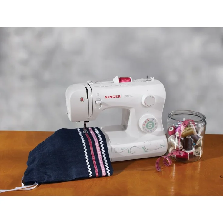 Singer Talent 3321 Freiarm-Nähmaschine 21 Nähprogramme Nadeleinfädler Rückwärtsnähen  Freiarm-Nähmaschine, weiß – Bild 5