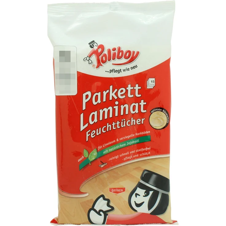 Poliboy - Parkett & Laminat Feuchttücher - gründliche, schnelle Reinigung speziell für Parkett- und Laminatböden - Einzeln - 1x15 Tücher - Made in Germany – Bild 1