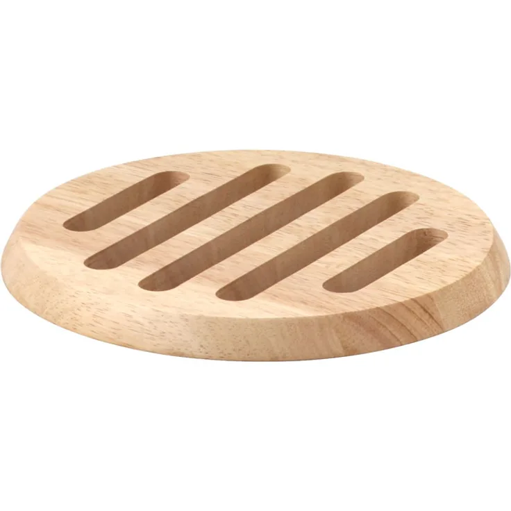 Continenta runder Holz-Untersetzer aus Gummibaumholz, Unterlage für Töpfe und Pfannen, Größe: Ø 20 x 1,5 cm