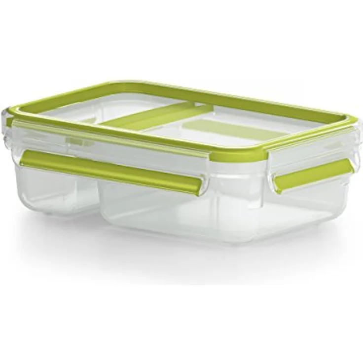 Emsa Lunch- und Snackbox mit praktischer Knick-Ecke und Deckel, Yoghurtbox, Volumen: 0,6 Liter, Transparent-Grün, Clip & Go, 518103