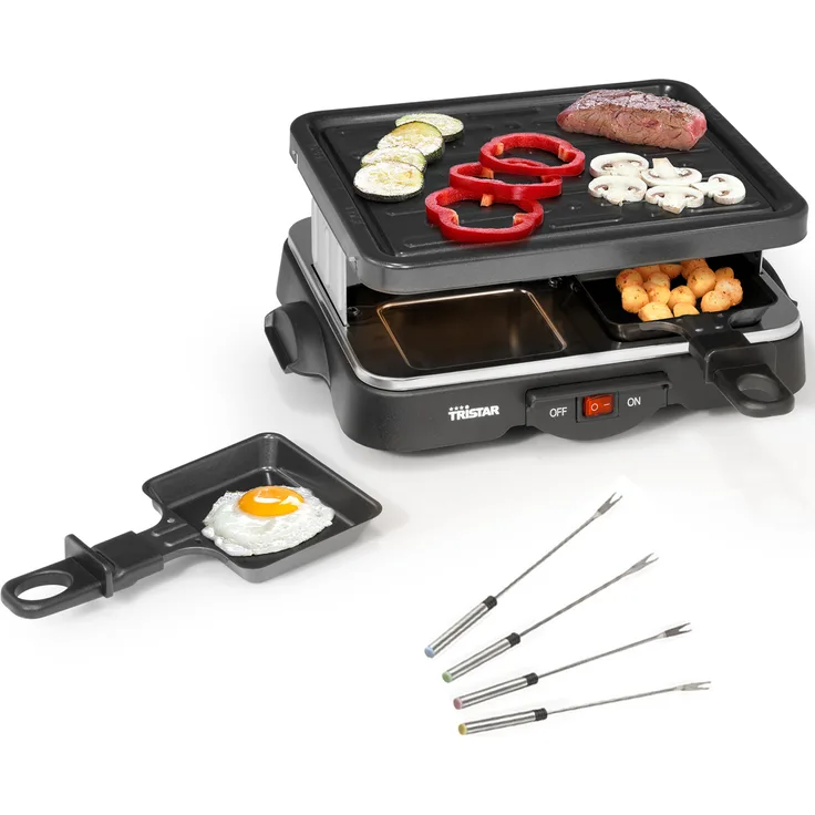 Raclette Gerät eckige Bratplatte mit Teppan Gabeln für 4 Personen Raklett