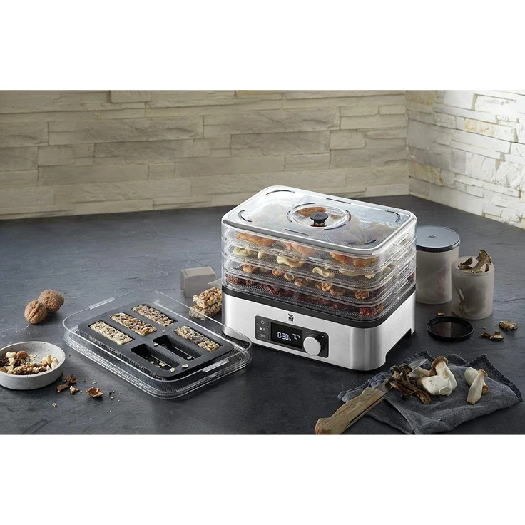 WMF Küchenminis Dörrautomat Edelstahl, Dörrgerät mit 5 Einlegefächern, 30-70°C, 250 Watt, 24h-Timer, Obsttrockner, Dehydrator, 2 Boxen, Müsliriegelform, bpa-frei – Bild 11
