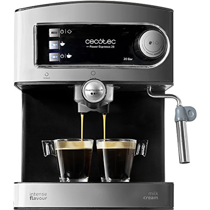 Cecotec Kaffeemaschine Power Espresso 20 .20 bar, wassertank 1,5L, Siebträger mit Doppelauslauf,für 1-2 Tassen,Milchaufschäumdüse, Tassenabstellfläche, 850 W, edelstahl – Bild 1