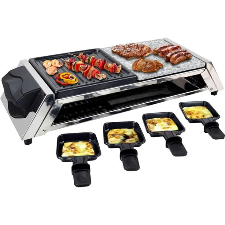 Syntrox Raclette-Grill Set Genf mit Big-Wechselplatten für 8 Personen, 1200W, schwarz