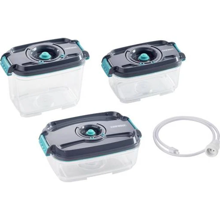 Leifheit 3er Set Vakuum-Frischhaltedosen, luft- und wasserdichte Vorratsdose, Dosen passend für Leifheit Vakuumiergeräte, BPA-frei & spülmaschienengeeignet, zum Einfrieren und die Mikrowelle geeignet – Bild 1