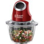 Russell Hobbs Desire Mini-Zerkleinerer, 200 Watt, Ein-Hand-Bedientaste, 500ml Glasbehälter inkl. Deckel, Gemüsezerkleinerer, Universalzerkleinerer, für Gemüse, Obst & Fleisch, rot