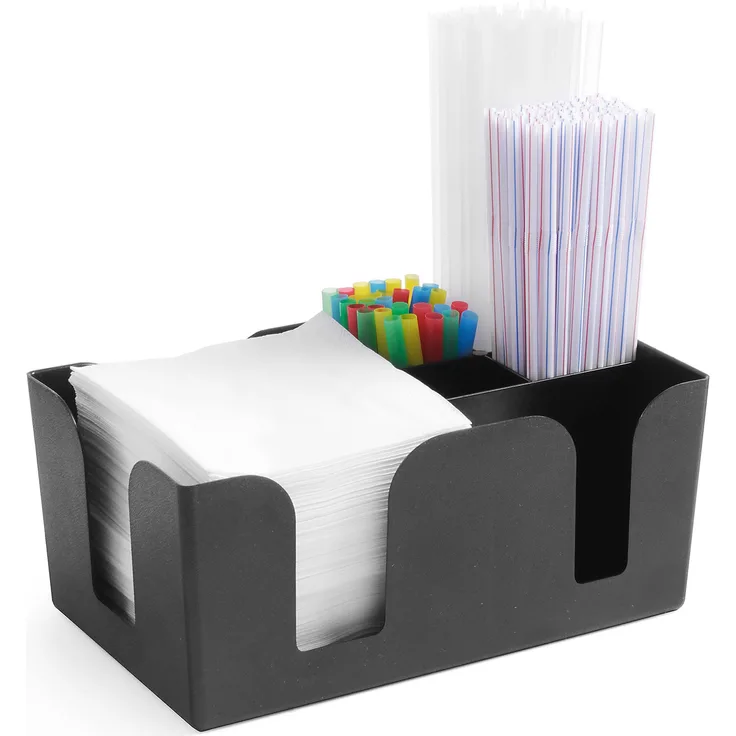 HENDI Bar Caddy, für Strohhalmen, Servietten(13x13cm), Löffeln, 6 Fächer, ABS Kunststoff, 240x145x(H)105mm, Schwarz