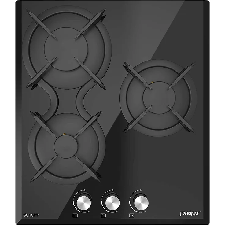 Phönix PG-503LGaskochfeld 3 flammig Glas Gaskocher Einbauherd