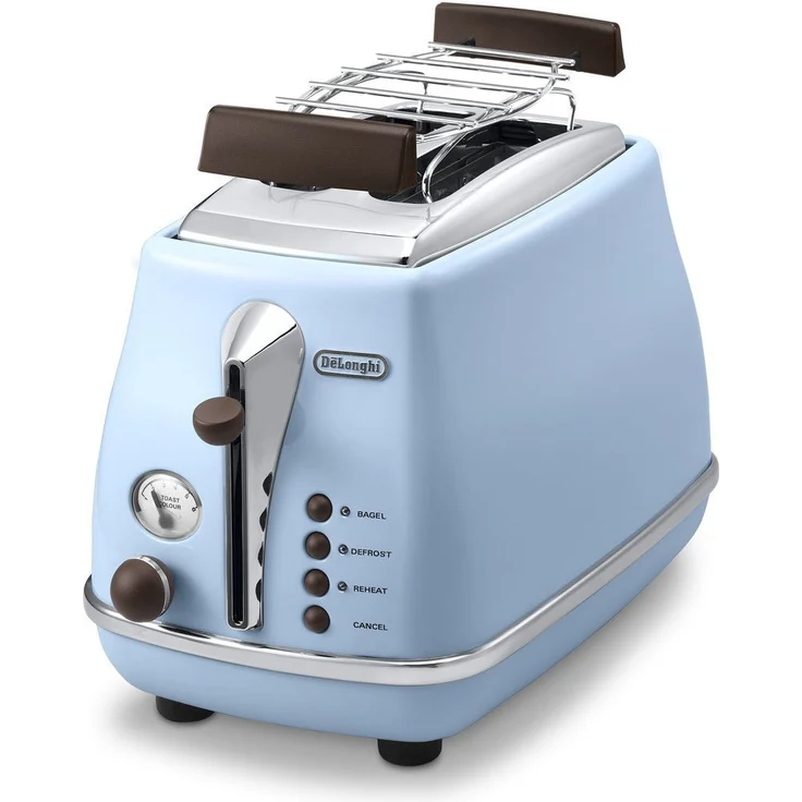 De'Longhi Toaster Icona Vintage CTOV2103.AZ - 2-Schlitz-Toaster mit Brötchenaufsatz, Edelstahl in elegantem Retro Look mit Chrom-Details, blau  – Bild 1