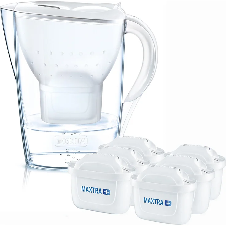 BRITA Wasserfilter Marella weiß inkl. 6 Maxtra Plus Filterkartuschen – BRITA Filter Halbjahrespaket zur Reduzierung von Kalk, Chlor & geschmacksstörenden Stoffen im Wasser  – Bild 1
