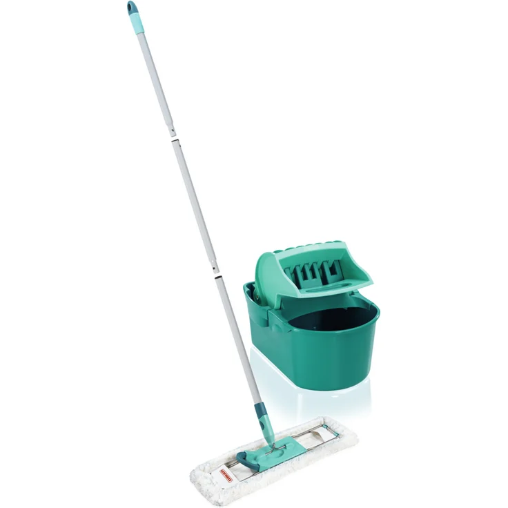 Leifheit Set Wischtuchpresse Profi Compact mit Bodenwischer und 3-teiligem Stiel, wie handgewrungen auspressbar, platzsparendes Wischset mit Mikrofaser Wischbezug für Fliesen und Laminat, Click-System  – Bild 1