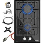 Phönix Domino-GL Gaskochfeld Glas Gaskocher 2 flammig, Guss Wok Aufsatz + Herdkreuz