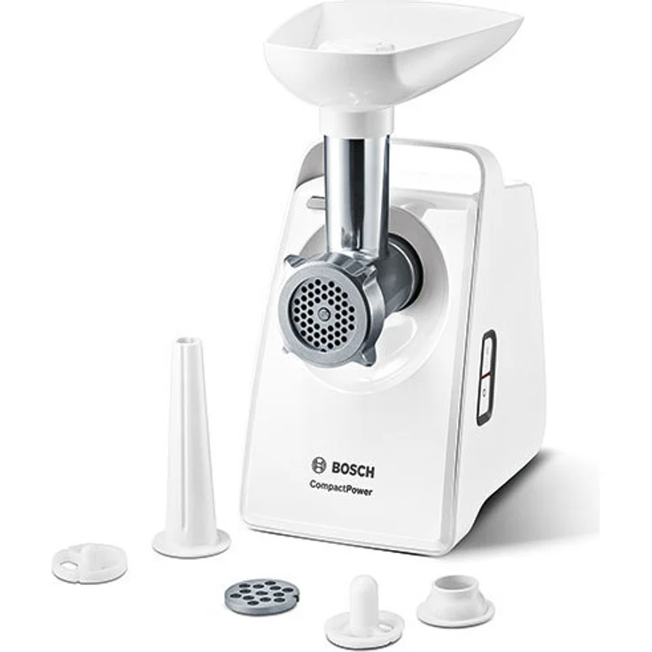 Bosch MFW3520W CompactPower Fleischwolf, 1500W Blockierleistung, kompakt, Wurstvorsatz, Messer mit 2 Schneiden, 500 W, weiß – Bild 1