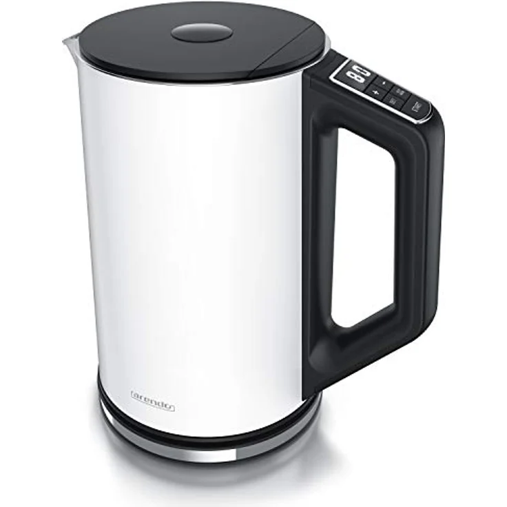 Arendo Edelstahl Wasserkocher mit Temperatureinstellung 40-100 Grad in 5er Schritten - Doppelwand Design - Modell ELEGANT - 1,5 Liter - 2200 W - Teekocher mit Temperaturanzeige - GS - weiß matt – Bild 1
