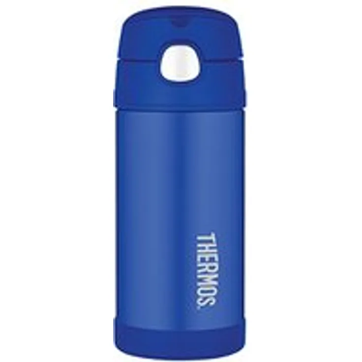 THERMOS 4030.401.035 Isolierflasche FunTainer, Edelstahl Blau 0,35 l, inkl. Trinkhalm, BPA-Free, 12 Stunden kalt