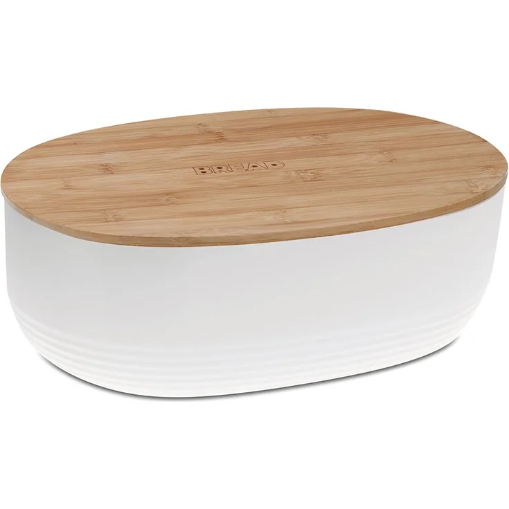 Kela 12060 Brotkasten, Schale mit Deckel, Kunststoff- Bambus, 37,5 x 23 x 14 cm, Namur, Weiss