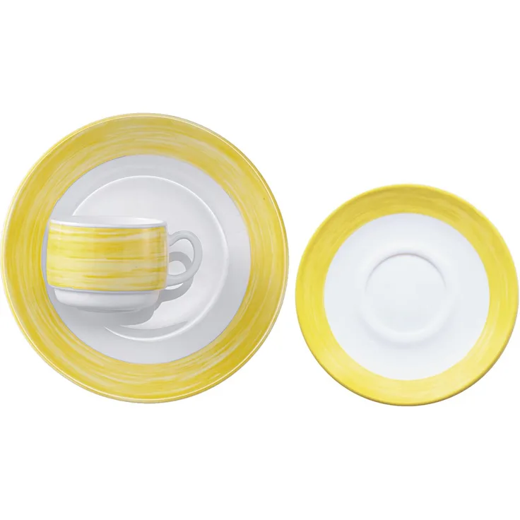 Esmeyer 415-093 36-teiliges SPARSET Brush Gelb Aus Hartglas mit farbigem Dekor in Gelb. made in Europe, gehärtetes Material, robust