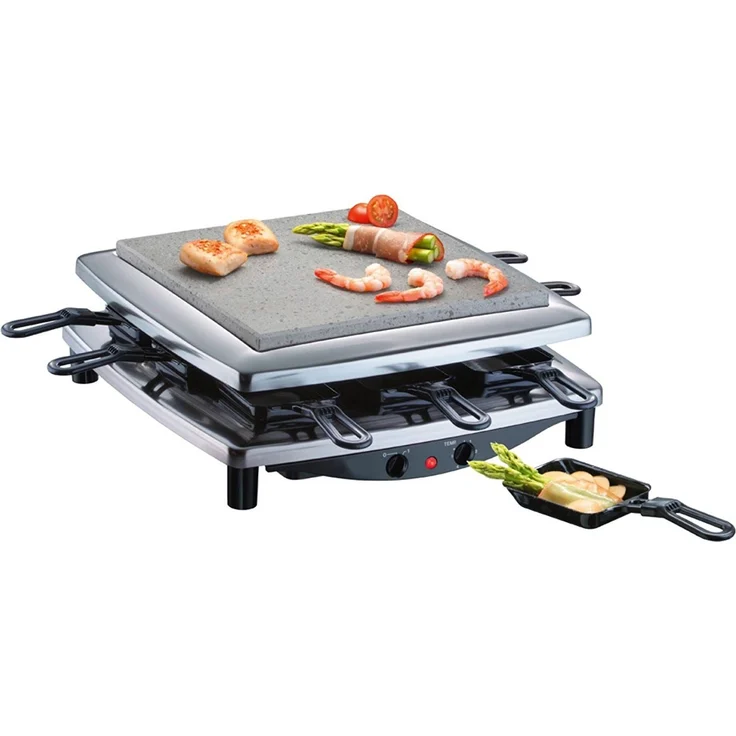 Steba RC 3 Plus Raclette, emaillierte Stahlguss-Grillplatte, geriffelt/glatt, Natursteingrillplatte, für 8 Personen, 1450 Watt, schwarz-chrom – Bild 6