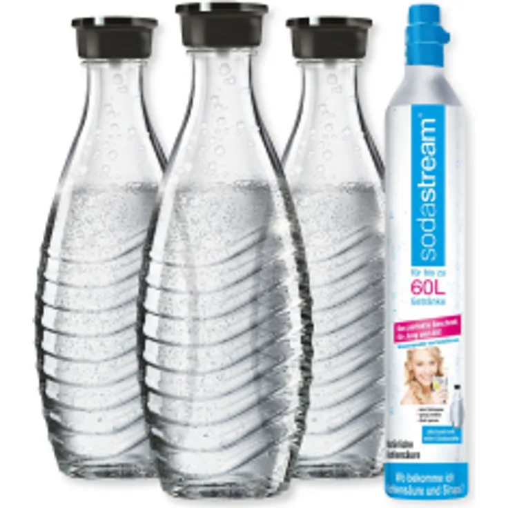Sodastream Reservezylinder + 3 x Glaskaraffe à 0,6 Liter