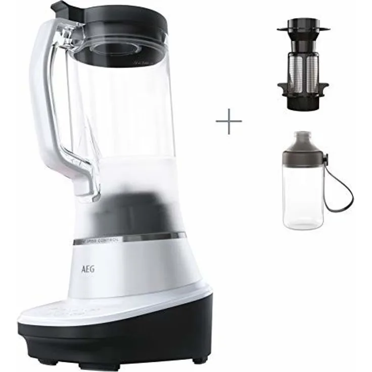 AEG TB7-1-6WWM Standmixer (Geschwindigkeitsanpassung, 3 Stufen, 4 Rezeptprogramme, Pulsfunktion, inkl. Zubehör, 10°-Neigung, Touch-Display, 6-Klingen Edelstahlmesser, 1,5 l Tritan-Krug, weiß)