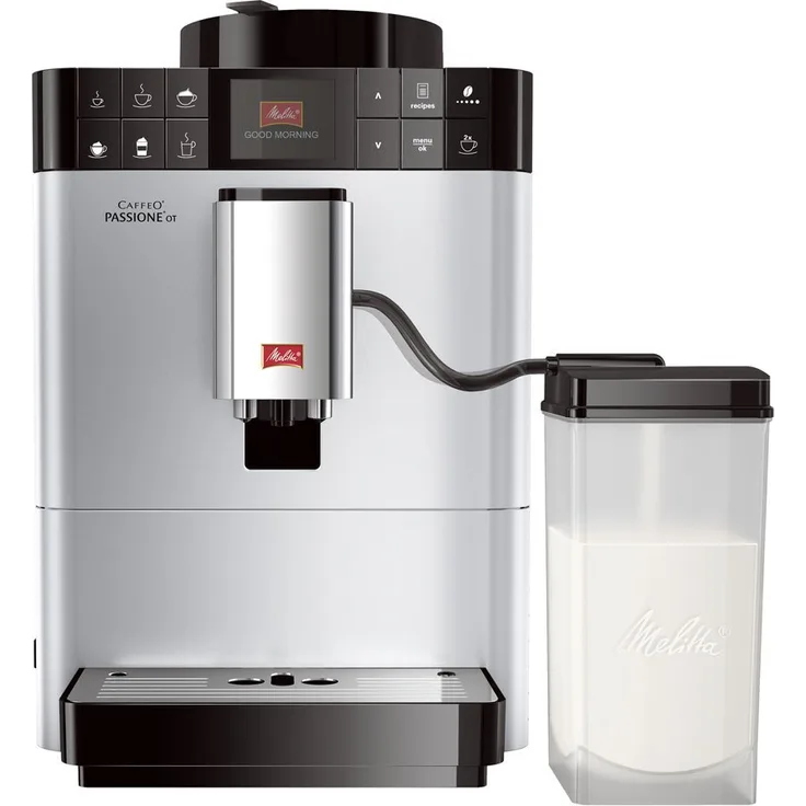 Melitta Caffeo Passione OT F531-101, Kaffeevollautomat mit Milchsystem und integriertem Mahlwerk, One Touch Funktion, Silber