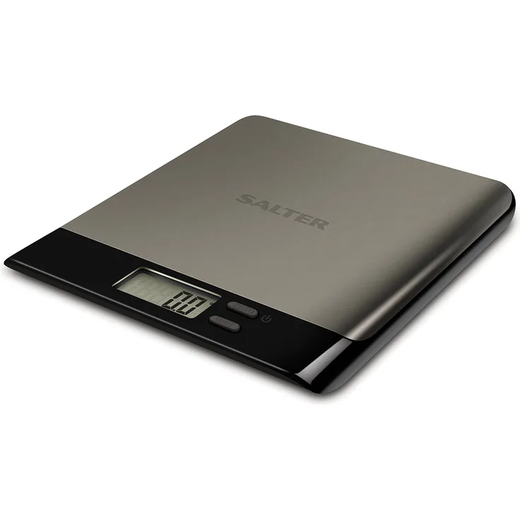 SALTER Pro, digitale Küchenwaage, schlankes Design, LCD-Display, Zuwiegefunktion, Aquatronic, einfach zu reinigen, platzsparend, edelstahl