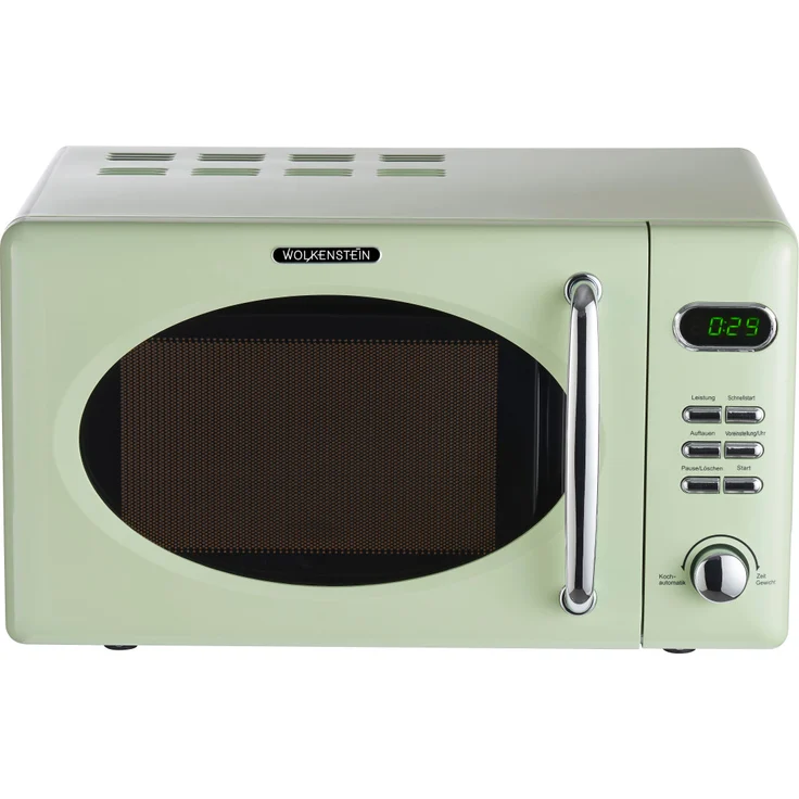 PKM WOLKENSTEIN Mikrowelle WMW720, Retro, Standgerät, 700 Watt, grün, 20 Liter Garraum, 8 Automatik-Programme, Drehteller, 60 Min Timer, Kindersicherung – Bild 1