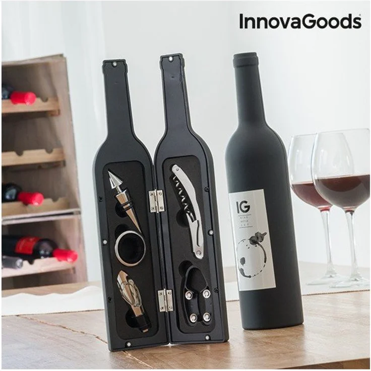 InnovaGoods Weinflaschen-Set, Edelstahl, 7 x 7 x 33 cm, Schwarz