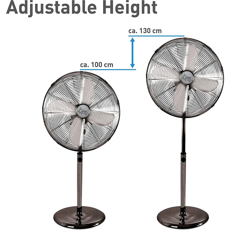 Ventilator Leise | Standventilator CoolBreeze 4000 | 40 cm Durchmesser, 50 Watt | Stand Fan Windmaschine Metall Chrom | für Bett, Schlafzimmer, Büro, Wohnung, Balkon, Terrasse | von SUNTEC – Bild 3