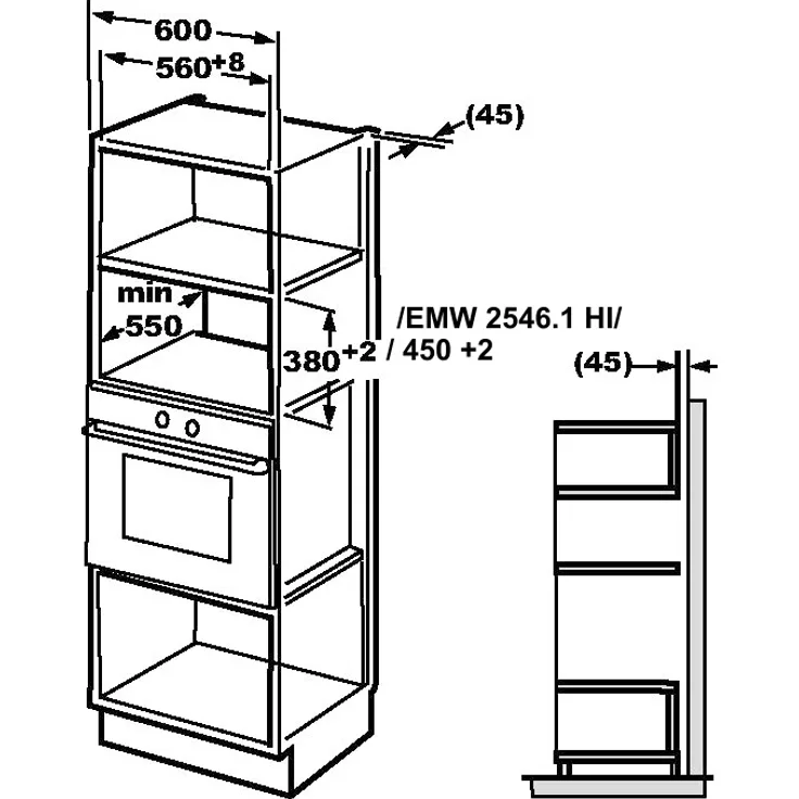 Exquisit EMW 2546.1 HI Mikrowelle mit Grill und Heißluft, Einbaugerät, 25 Liter Garraum, 900 Watt, Auftauen, Innenraum Edelstahl