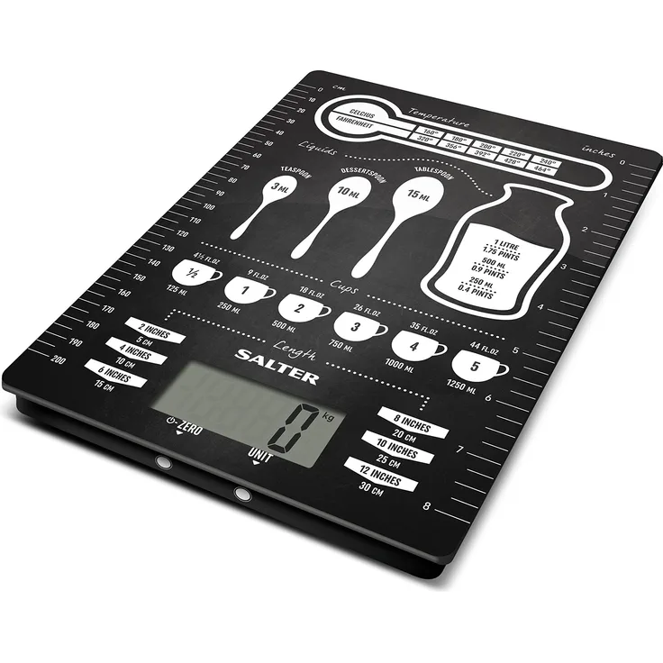 SALTER digitale Waage für die Küche, einzigartiges Design, elektronische Waage zum Wiegen von Lebensmitteln, einfach zu reinigen, ideales Geschenk zum kochen & backen, grafik