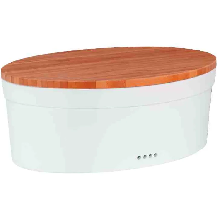 Kela Brotkasten, Salena, Keramik mit Bambusdeckel, 37x24x14 cm, 12064, Weiß-Holz