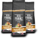 Der-Franz Kaffee, Mischung aus Arabica und Robusta, geröstet, ganze Bohne aromatisiert mit natürlicher Haselnuss UTZ, 3 x 500 g