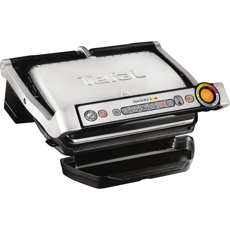 Tefal GC712D OptiGrill+ Kontaktgrill, 2000 Watt, 6 voreingestellte Grillprogramme, 30 cm x 20 cm Grillplatte, 4 Temperaturstufen, herausnehmbare Platte, antihaftbeschichtet, silber – Bild 1