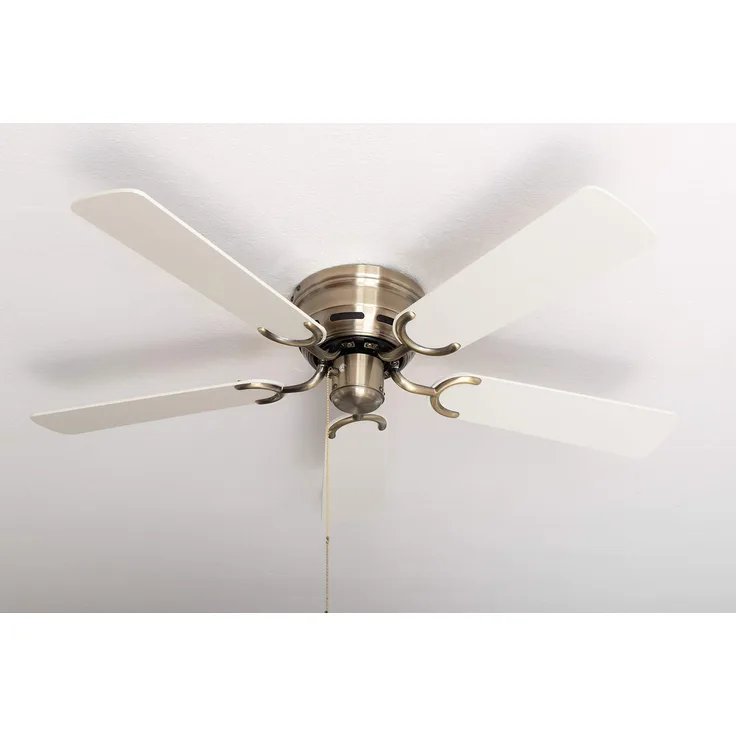 Pepeo Deckenventilator Kisa Deluxe Messing Antik ohne Licht - Flügel Weiß | Ahorn inklusive Zugschalter